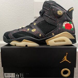 AIR JORDAN RETRO 6 CHINESE NEW YEAR/ black metallic gold multi color/ size 12